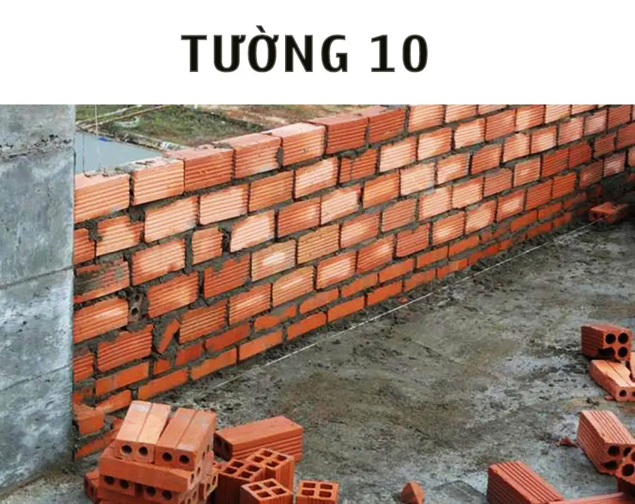 Minh họa chi tiết các loại tường gạch trong xây dựng, bao gồm tường 10 và tường 20, qua hình ảnh thực tế.